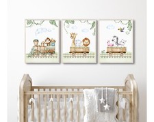 Safari Animal Train Prints Nursery Baby Print 3 Set Wall Art Picture Poster Home
