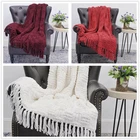 HST Cable Knit Throw Blankets with Tassels Soft Cozy Fluffy Couch Bed Sofa Decor