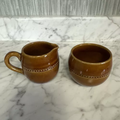 2 Pcs SWEDEN Yellow/Brown HOGANAS KERAMIK Creamer And Sugar Bowl