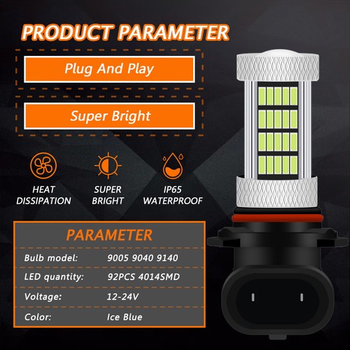 2Pcs Ice Blue H10 9145 9140 Car Truck Pickup Driving Fog Lights 92-SMD LED Bulbs - Picture 3 of 11