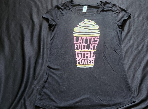 Girls Justice Tshirt Top Lattes Fuel My Girl Power Size 10 Black - Picture 2 of 3