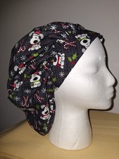 Puppies  Candy Canes w/Glitter Medical Surgical Bouffant Scrub Hat SIZE MEDIUM