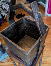 Antique Primitive Asian Chinese Rice Grain Bucket Bin Carrier Box Handle