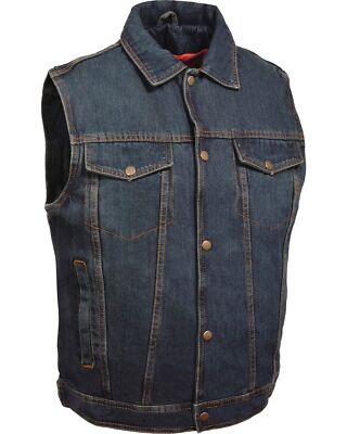 Milwaukee Leather DM1331 Men's Snap Front Motorcycle Denim Vest W/ Shirt Collar