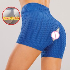 Woman Open Crotch Short Leggings Yoga Seamless Double Hidden Zippers Mini Pants