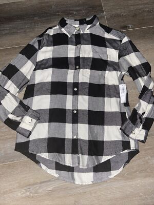NWT Boys Black White buffalo plaid long sleeve Shirt Old Navy