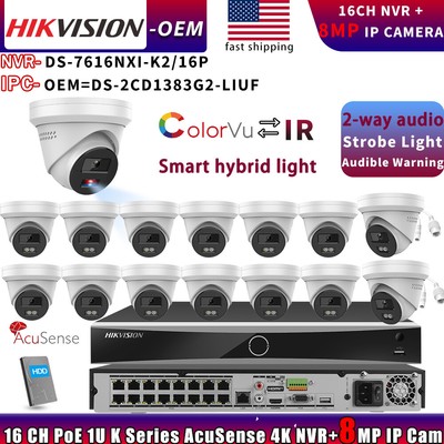 Hikvision DS-7616NXI-K2/16P 16CH NVR + 4K ColorVu IR IP Camera CCTV Systems Lot