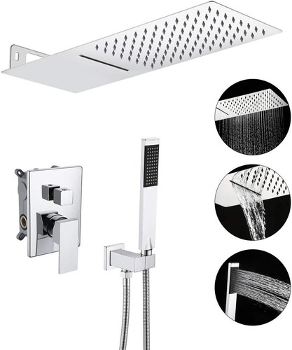Shower System with Waterfall Shower Head Shower Faucets Sets Complete Pressure - Picture 2 of 3