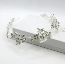 Wedding Silver Floral Headband, Bridal Princess Wire Head Wreath Crystal Tiara