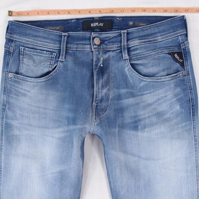 Herrens Replay M914 ANBASS Slim Tapered Elasthan Blau Jeans W33 L34