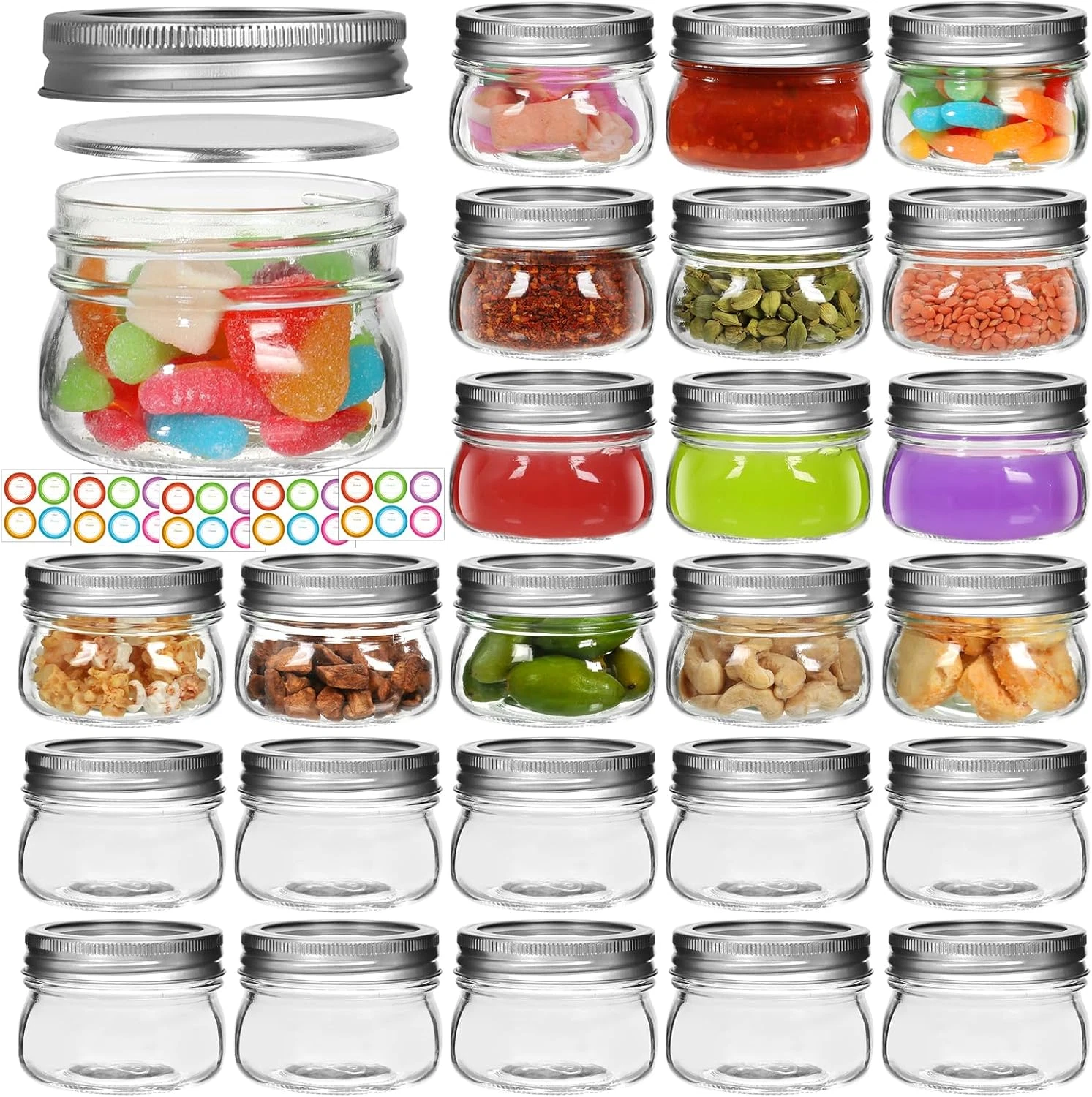 Aurotrends 4 Oz Mason Jars with Lids 24Pack, Small Mason Jars 4 Oz- Small Glass