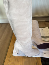 RRP -798E-STUART WEITZMAN BOOTS CHARLIE PALE PINK SUEDE BOOT KNEE HIGH PULL ON 