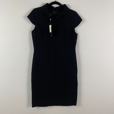 Talbots Cap Sleeve Sheath Dress Size 10 Black Mock Neck
