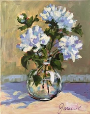 11 X 14 Original Acrylic Painting On Canvas Peonies In Clear Vase Signed