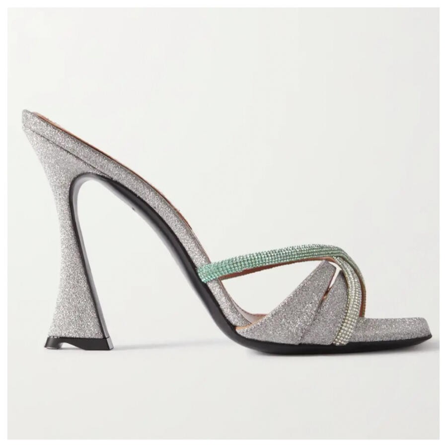 D'ACCORI Crystal Embellished Glitter Leather Mules 36/6US