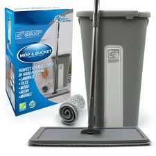 Flat Mop Bucket Set with Squeeze Microfiber Floor Cleaner for Home Kitchen