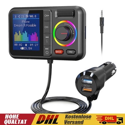 FM Transmitter Bluetooth 5.0 Auto Radio Adapter KFZ Ladegerät Freisprechanlage