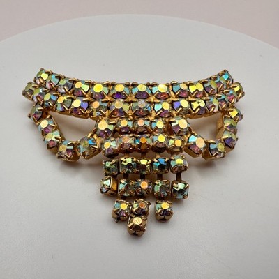 ブローチ Vintage 50s Aurora Borealis Rhinestone Shoe Clip Sparky Dangle