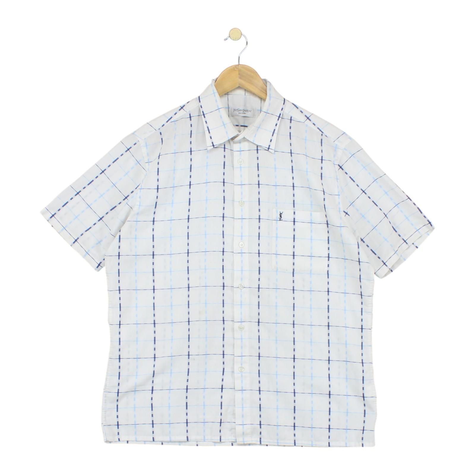 Camicia vintage Yves Saint Laurent a quadri uomo taglia L bianca manica corta