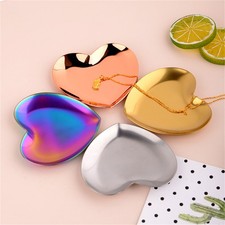 Shiny Reflective Metallic Heart Shaped Jewelry Storage Dessert Plates Dishes