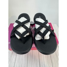 Skechers Go Walk 600 Dainty Black Gray Womens Size 8 Sandals On the Go Washable