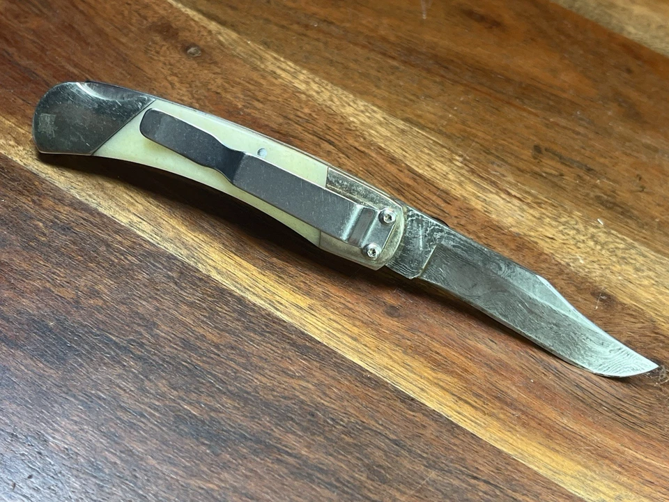 Navaja de bolsillo Bear & Son Damasco acero mango de hueso liso bloqueo con clip Foto 4 de 4