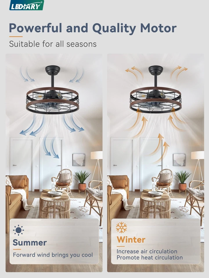20 inch Fandelier Caged Ceiling Fan with Light, Bladeless Ceiling Fan with Re... - Image 3 of 4