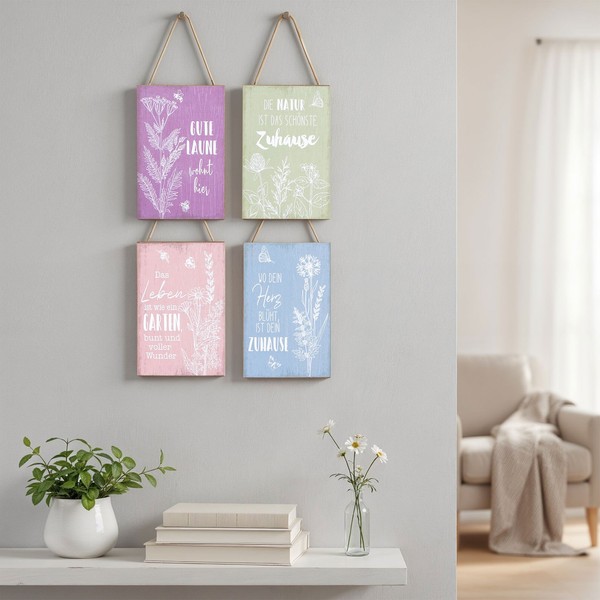 4Er Set Deko Schilder 10X15 Mdf Holz Pastell SprüChe Garten HäNgedeko Wandbilder-image