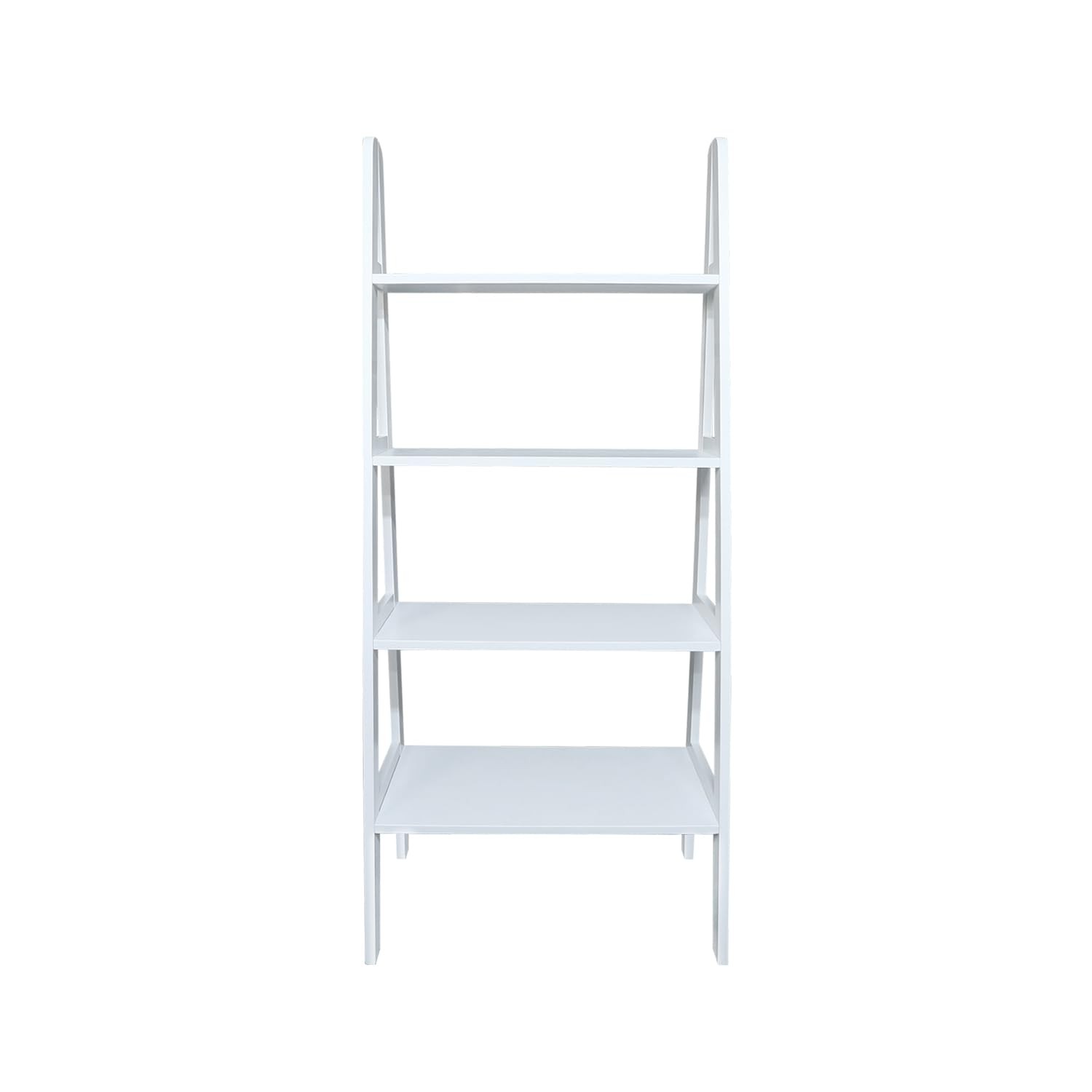 100% Solid Wood 4-Shelf Ladder Bookcase, Standard, 60" H, White