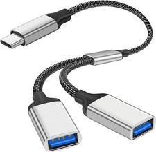 USB C Male to Dual USB-Female Cable Adapter, Type C Splitter Y Cord OTG Cable