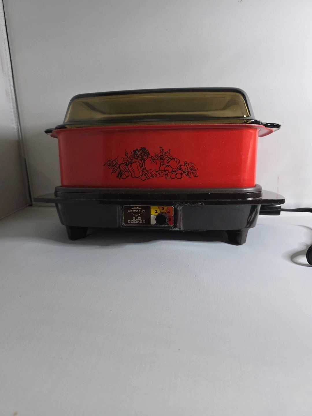VTG West Bend Slo Cooker 84114 Red Autumn Harvest Amber Glass Lid & Griddle Lid