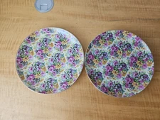 9600 by Shafford Snack Plate Floral Design Set of 2 8" pink, purple, yellow