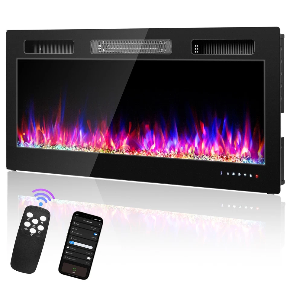 30 inch Electric Fireplace, 12 Flame Modes Heater Insert w/ Remote Control 1500W