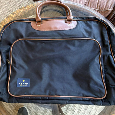 Varig Brasil Black Garment Bag Suit Travel Bag w/ Brown Trim Carry Handle