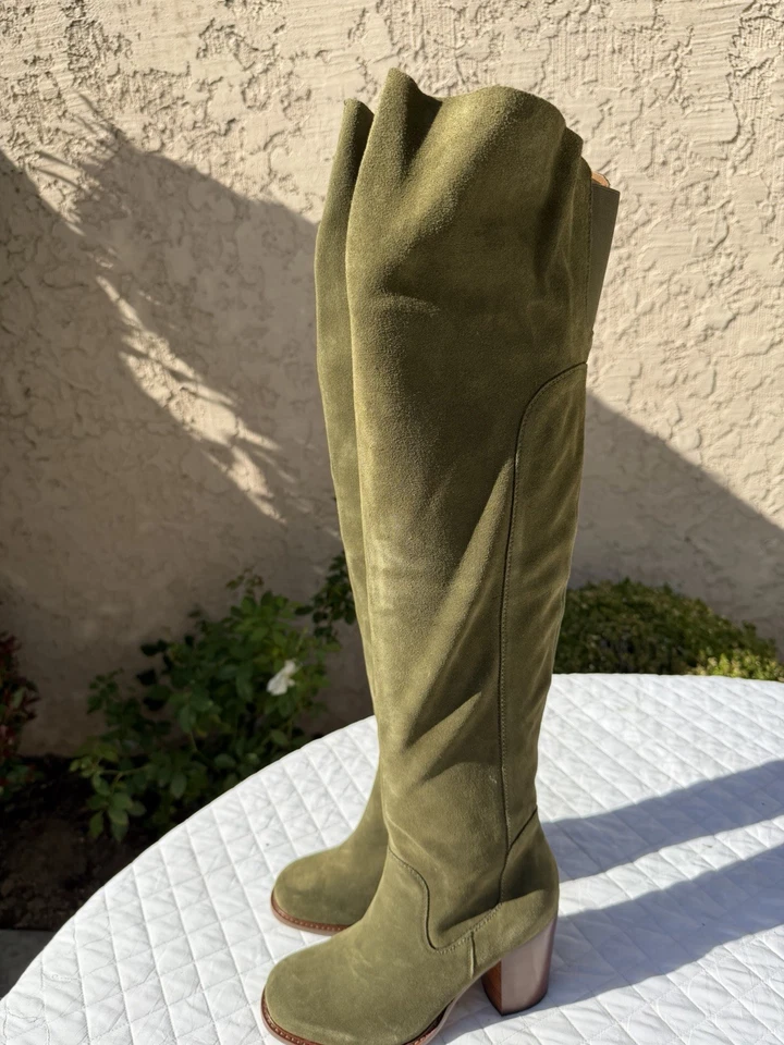 Kelsi Dagger Womens Olive Oiled Suede Otk Over the Knee Boots Loganos Size 8.5 M - Image 4 of 4