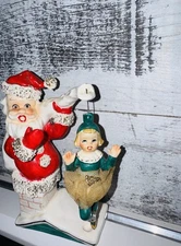 Vintage Ucagco Ceramic Santa w/ Spinning Ballerina on Rooftop 🎅🏻🩰🎄 Magical!