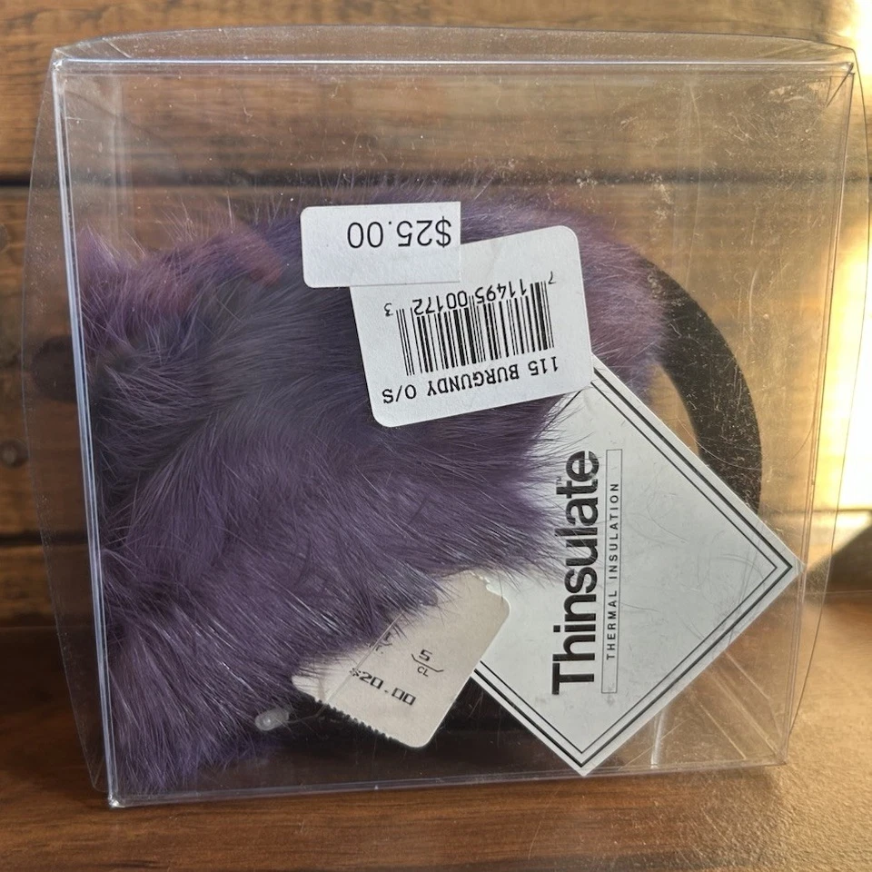 Dena New York Genuine Rabbit Fur Earmuffs. Purple / Burgundy. New. USA - Image 2 of 4