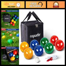 90mm Bocce Ball Set - 8 Polyresin Balls, Pallino, Case Measuring Rope - Outdoo
