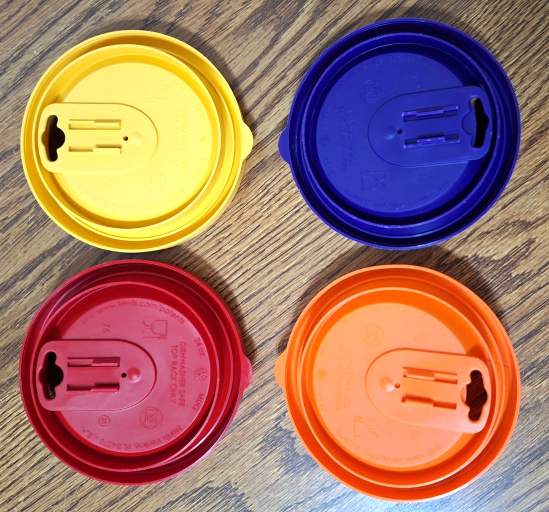 Tervis Tumbler 16oz Travel Lid with Slider Red Yellow Purple Orange Lot Of 4