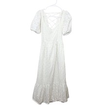 Asos White Puff Sleeve Eyelet Cottagecore Milkmaid Beachy Midi Dress Size 6
