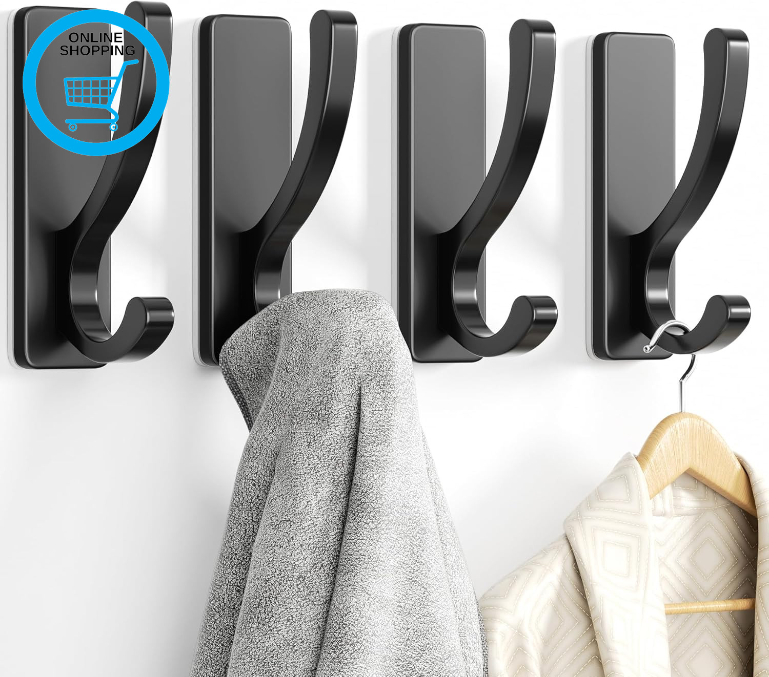 Adhesive Wall Hooks for Towels Coats - Stick on Hooks Hanging Heavy Duty (13Lb),