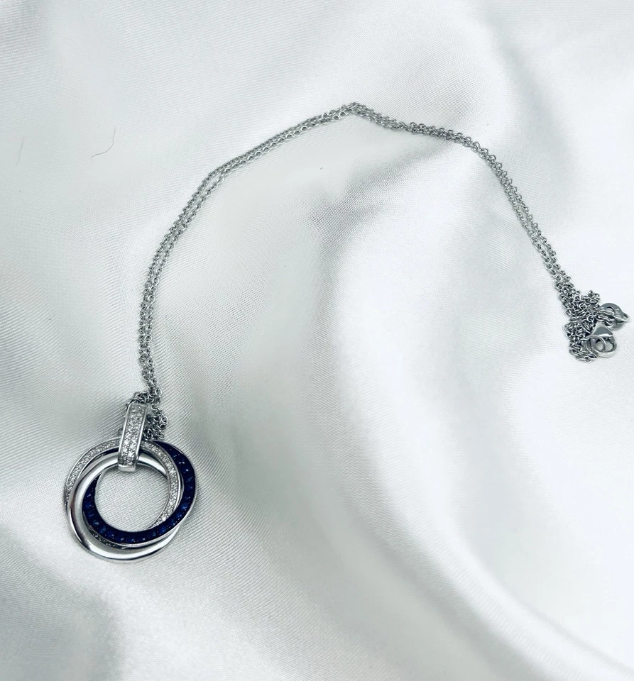 Colgante circular de diamantes y zafiro azul cadena oro blanco de 14 quilates Effy Preloved $1,710 Foto 3 de 4