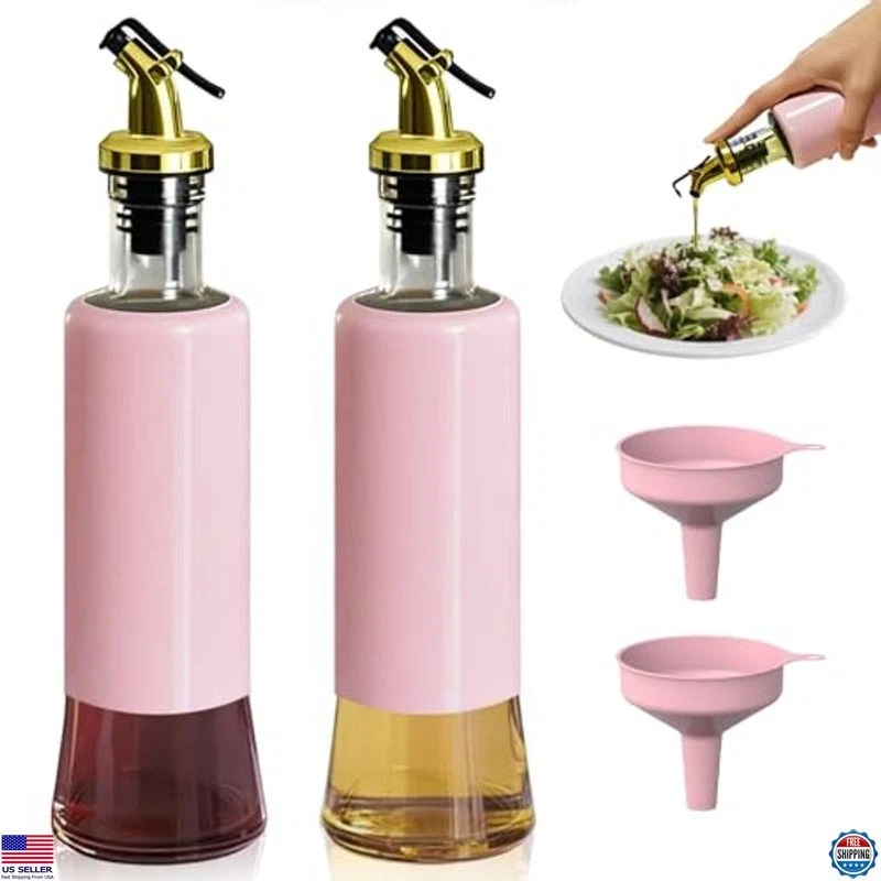 Miao’er Olive Oil Dispenser Bottle for Kitchen Set of 2, Golden Non-Drip &