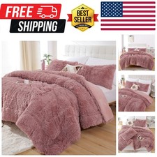 Fluffy Queen Comforter Set, Faux Fur Comforter Set Queen Size, Luxury Fuzzy B...