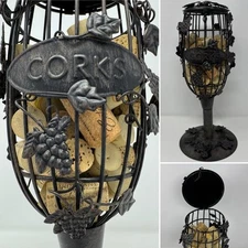 Metal Wire Wine Glass CORK HOLDER 31 Corks Grape Vine Leaves 13 1/2” Centerpiece