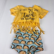 Kids Taco Print Outfit Shirt Shorts Set Yellow Fringe Top