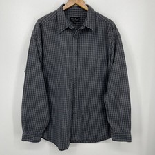Eddie Bauer Long Sleeve Button Shirt Men's Size 2XL Gray Plaid Cotton Vtg