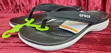 Crocs Women's 5 Capri V Flip Flops Black White Thong Sporty Sandal Flip Flop