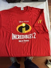 Disney Pixar Incredibles 2 McDonald's 2018 t-shirt, 10 toys, stickers, box.