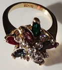 Vintage Women's EDCO Signed Gold Tone Cocktail Ring With Multicolor Stones SZ 5½ — photo 8